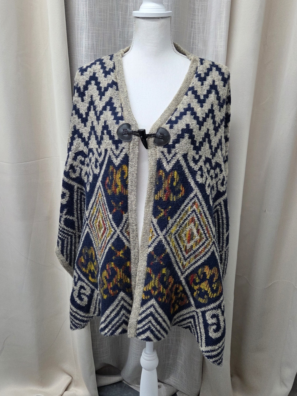Geometric Knit Poncho Shrug Artisanal Folkloric Chunky Southwestern Hygge Cozy